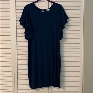 Blue Ruffled Sleeve Dress, size large NWOT